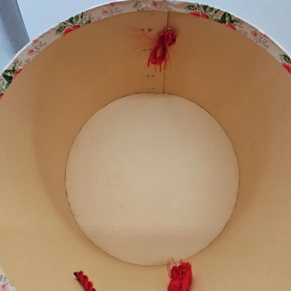 Vintage PINK FLORAL HATBOX w/CORD HANDLE Wallpaper Shabby Chic